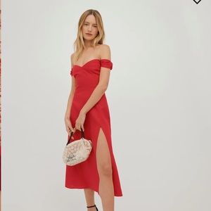 Reformation Bridgton Linen Dress in Cherry Red